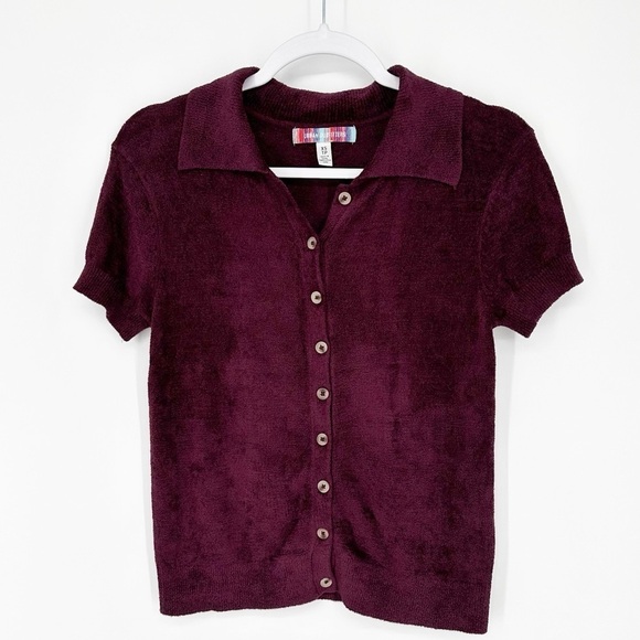 Urban Outfitters UO Adeline V-Neck Short Sleeve Cardigan Plum Purple Size XS - Picture 2 of 6